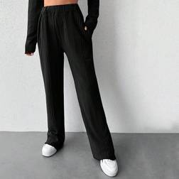 Shein Solid Elastic Waist Straight Leg Pants