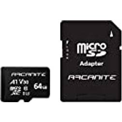 ARCANITE AKV30A164 64GB microSDXC Memory Card with Adapter A1, UHS-I U3, V30, 4K, C10, Micro SD, Optimal read speeds up to 90 MB/s