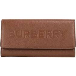 Burberry Porter Tan Grained Leather Embossed Continental Clutch Flap Wallet