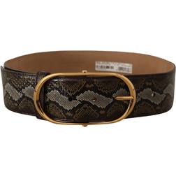 Dolce & Gabbana Brown Python Leather Gold Oval Buckle Belt