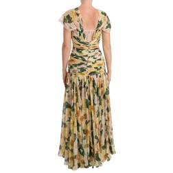 Dolce & Gabbana Yellow Silk Floral Print Pleated Max Dress IT38