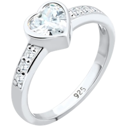 Elli Heart Symbol Engagement Ring - Silver/Diamonds