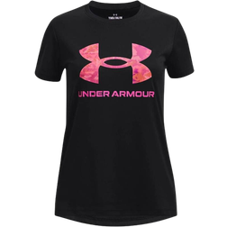 Under Armour Girl's Tech Print Fill Big Logo Short Sleeve - Black/Rebel Pink (1377016-004)