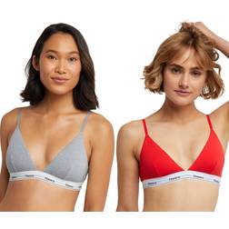 Hanes Originals Triangle Bralette Pack Breathable Stretch Cotton Bras - Shelton Red/Concrete Heather