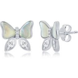 Beaux Bijoux Argento Bella Sterling Silver Mother-of-Pearl & Cubic Zirconia Butterfly Necklace & Stud Earring Set, Women's, 16" White