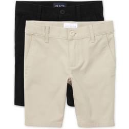 The Children's Place Girl's Uniform Stretch Chino Shorts 2-pack - Sandy/Tidal