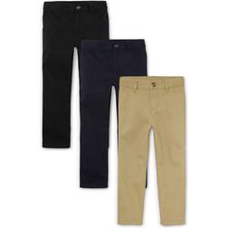 The Children's Place Boy's Uniform Stretch Straight Chino Pants 3-pack - Flax/New Navy/Black