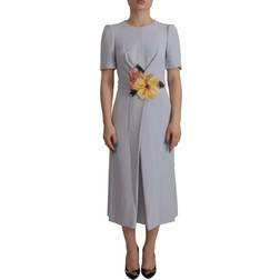 Dolce & Gabbana Blue Floral Applique Midi Viscose Dress IT38