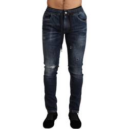 Dolce & Gabbana Blue Cotton Stretch Tattered Denim Jeans IT58