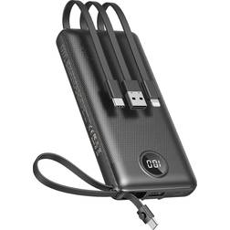Veektomx Power Bank with Built-in Cable 10000mAh Black