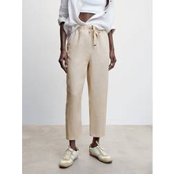 Mango Cropped Linen Trousers, Pastel Grey