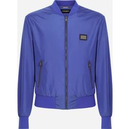 Dolce & Gabbana Nylonjacke Mit Logoplakette Blau Stoff