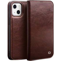 Qialino Classic iPhone 13 Läder Plånboksfodral Brun