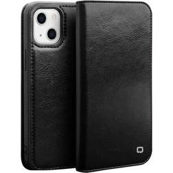 Qialino Classic iPhone 13 Läder Plånboksfodral Svart