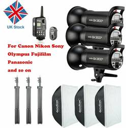 Godox 900w 3x sk300ii 300w studio strobe flash light head xpro-c softbox stand