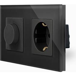 Luxus-Time Glas Drehdimmer Steckdose Schwarz MP-DM01-LX-12-LXBG2-12