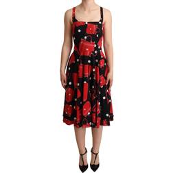 Dolce & Gabbana Black Red Bag Print A-line Mid Length Women's Dress