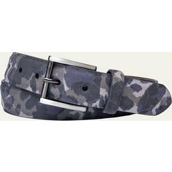 Men's Camo-Print Suede Belt Blue Multi 40in