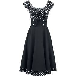 Rockabilly Middellang Kjole - Schulterfreies Swing-Kleid - Svart/Hvit