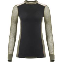 Aclima Dame Woolnet Hiking Crewneck Sort JETBLACK/OLIVENIGHT/BEIGEMEL Medium