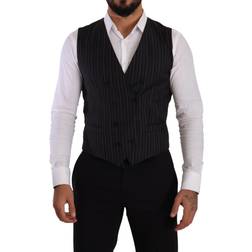 Dolce & Gabbana Gray Striped Breasted Waistcoat Vest IT48