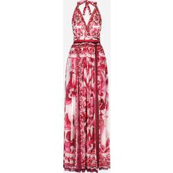 Dolce & Gabbana Long sleeveless chiffon dress with Majolica print