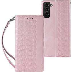 Hurtel Magnet Strap Case for Samsung Galaxy S22 S22 Plus wallet case mini lanyard pendant pink