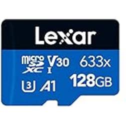 LEXAR 633x 128GB Micro SD Karte, microSDXC UHS-I Karte SD-Adapter, Bis zu 100 MB/s Lesen, Speicherkarte mit A1, C10, U3, V30, für Handy/Tablet/Überwachungskamera LMS0633128G-BNAAA