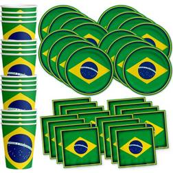 Brazil Flag Birthday Party Supplies Set Plates Napkins Cups Tableware Kit for 16