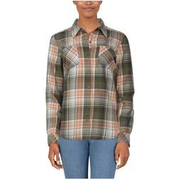Natural Reflections Natural Reflections Acid-Wash Twill Long-Sleeve Shirt for Ladies Olive Plaid-23