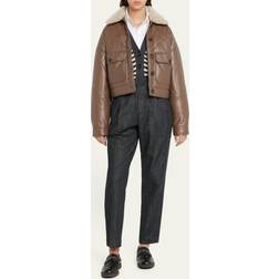 Brunello Cucinelli Lederjacke mit Shearling Braun