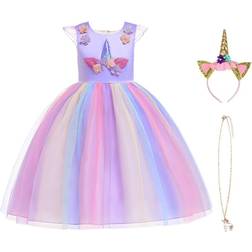 Uraqt Princess Unicorn Dress with Necklace & Headband Purple