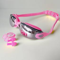 Shein 1pc Adult Pink Swimming Goggles Fashionable High Definition Cool Waterproof Fog-free Swim Eyewear With Pair Of Waterproof Earplugs And 1pc Swimmin