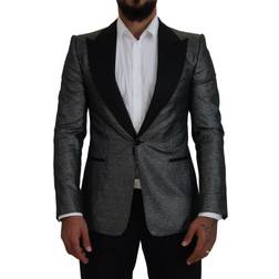 Dolce & Gabbana Black Silver Jacquard Slim Fit Jacket Blazer IT46