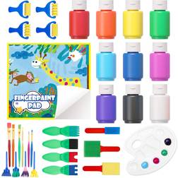 Shuttle Art Washable Finger Paint Set 33 Pack Kids Paint Set with 10 Colors 60ml Finger Paints Brushes Finger Paint Pad SpongeBrushes Palette Non Toxic for Toddlers