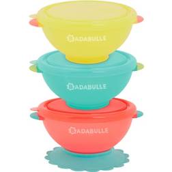 Badabulle Kindergeschirr Kinderbesteck, Funcolor Bowls mit Deckel & Saugnapf