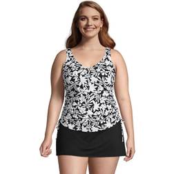 Lands' End Womens Chlorine Resistant Adjustable V-Neck Underwire Tankini Top Black Havana Floral DDD-Cup