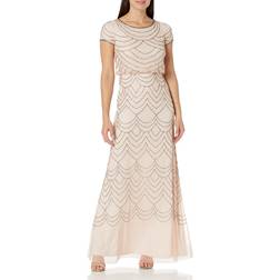 Adrianna Papell Beaded Blouson Gown Blush/Gold