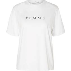 Selected Femme Vilja T-Shirt Mit Label-Print - Weiß