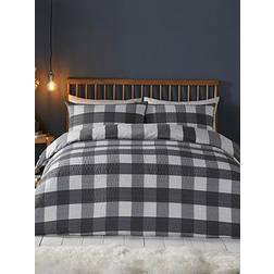 Fusion Charcoal Seersucker Gingham Rich Duvet Cover Grey, Black