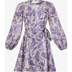 Zimmermann Womens Indigo/cream Paisley Devi Paisley-print Linen Mini Dress