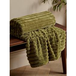 Catherine Lansfield Cosy Ribbed Soft Blankets Natural, Green (170x130cm)