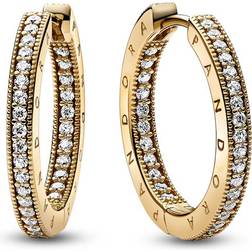 Pandora Signature Logo & Pavé Hoop Earrings - Gold/Transparent