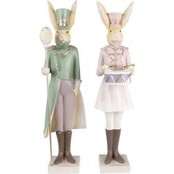 Clayre & Eef Sculpture Rabbit Green/Pink Osterdekoration 43cm 2Stk.