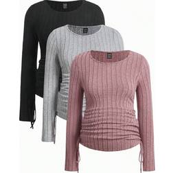 Shein 3pcs Maternity Drawstring Ruched Side Ribbed Knit Tee