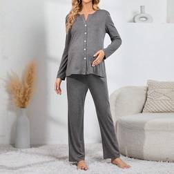 Shein Maternity Button Front Lounge Set For Mother