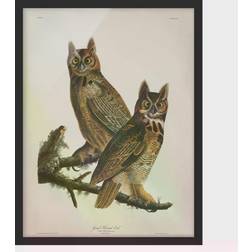 Two great Eagle Owls Black Art encadré 18x24cm