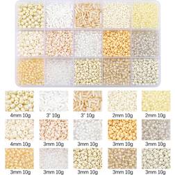 Shein 15-grid Beige Decorative Tube Beads With Hole For Diy Craft Bracelet, Necklace, Jewelry Making