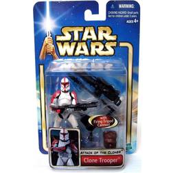 Star Wars Star Wars Year 2002 Collection 1 'Attack of the Clones' 4 Inch Tall Action Figure #17 Red Striped Clone Trooper with Blaster Rifle and Firing