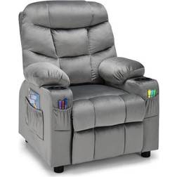Costway Kids PU Leather/Velvet Fabric Kids Recliner Chair with Cup